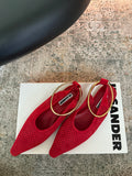 Jil Sander Pointed-Toe Perforated Suede Ballet Flats (Red)