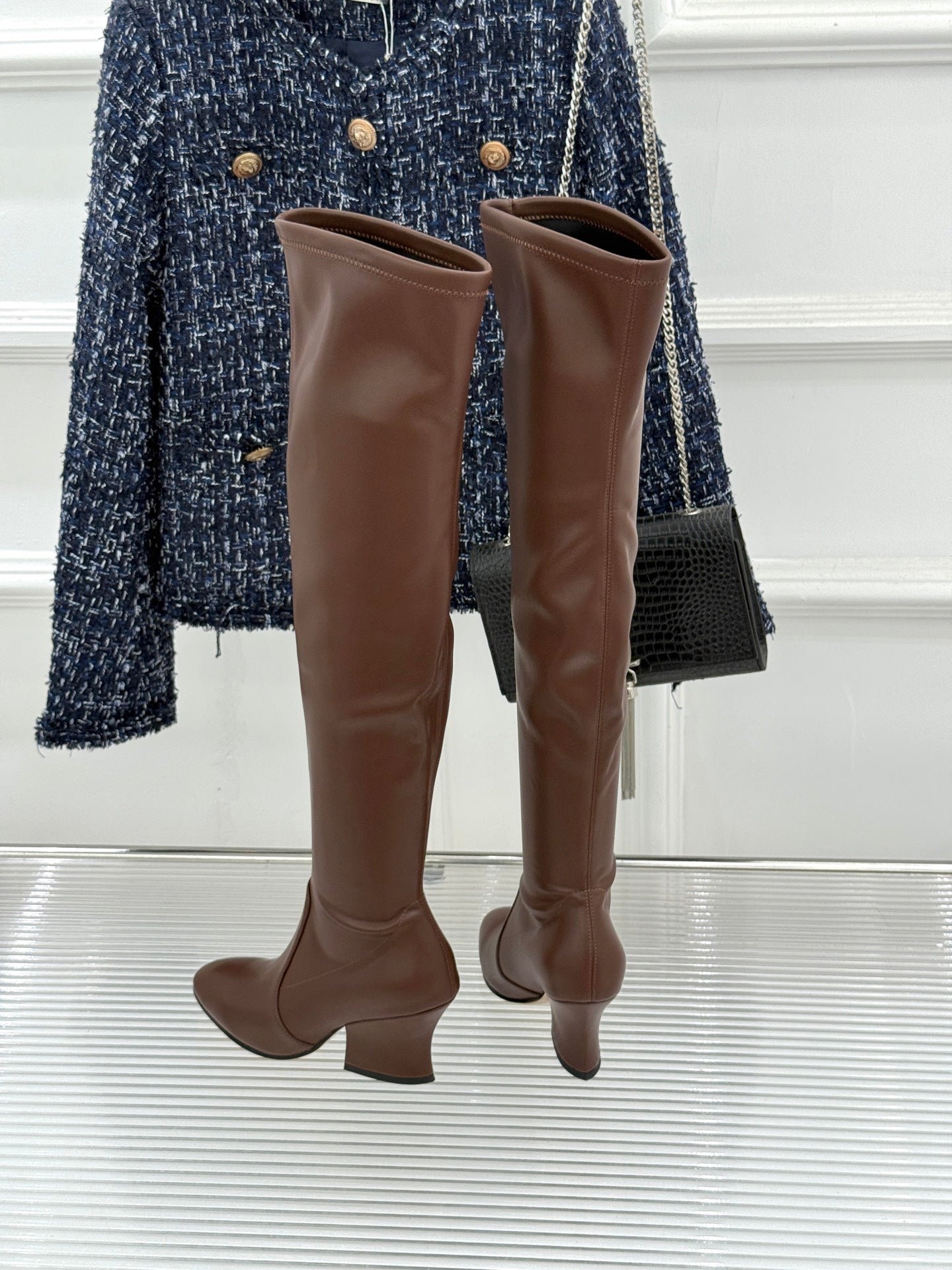 Jil Sander Block-Heel Stretch Boots (Brown)