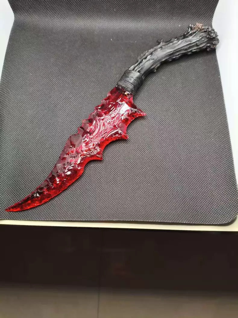 Knapped stone knives: red crystal knife, flame-shaped stone blade, obsidian knife, obsidian "Dragon Crystal" blade (*Zhu Xian: Red*)
