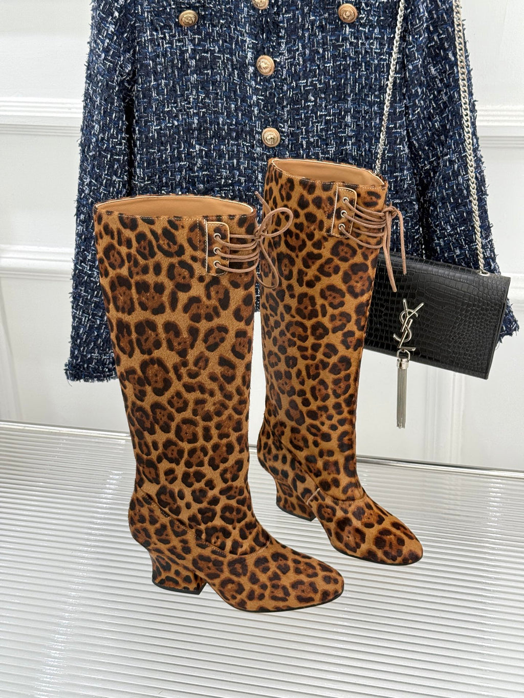 Jil Sander Lace-Up Block-Heel Boots (Leopard Print)