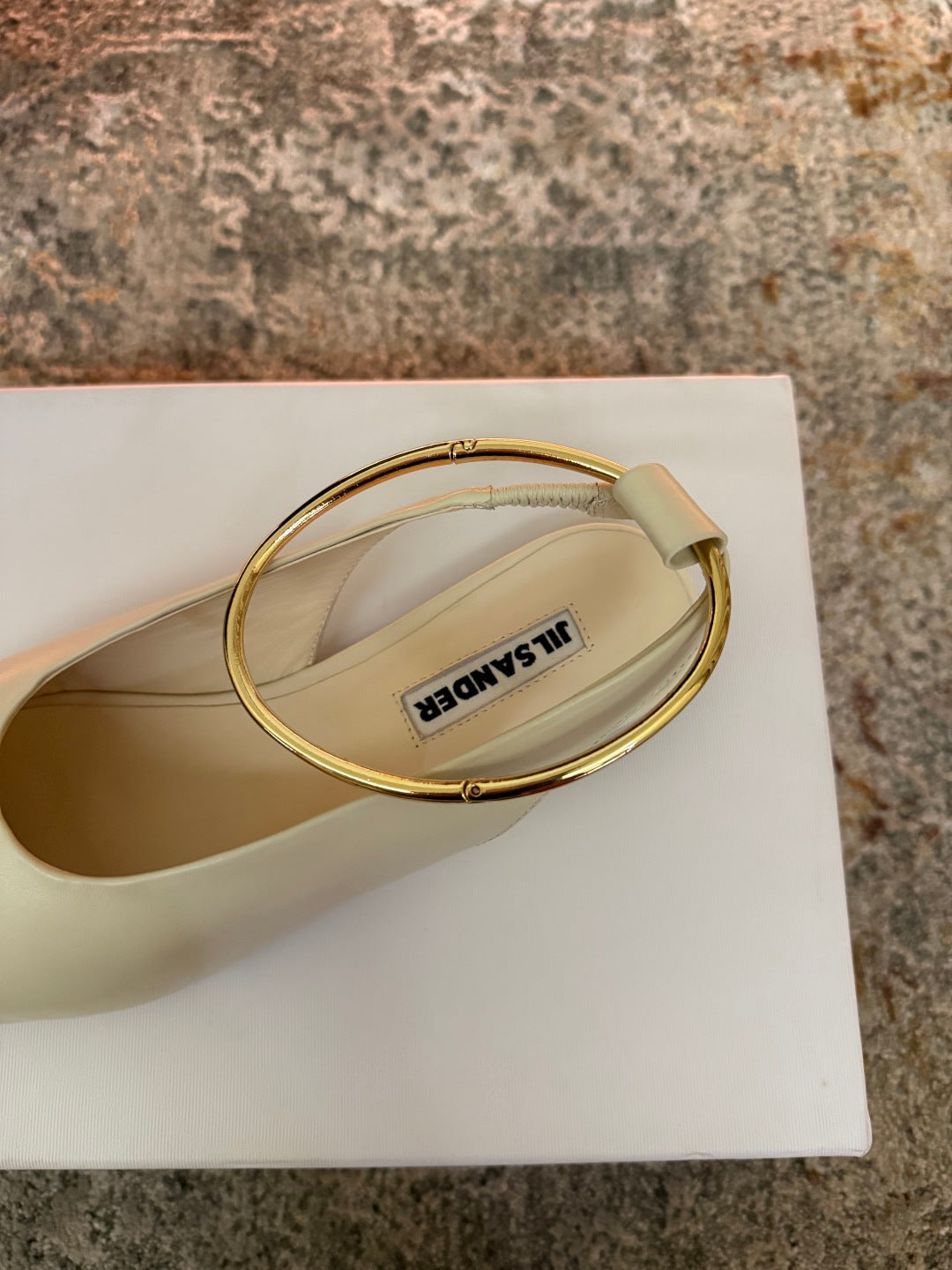 Jil Sander Leather Ballet Flats with Metal Ring (Off-White)