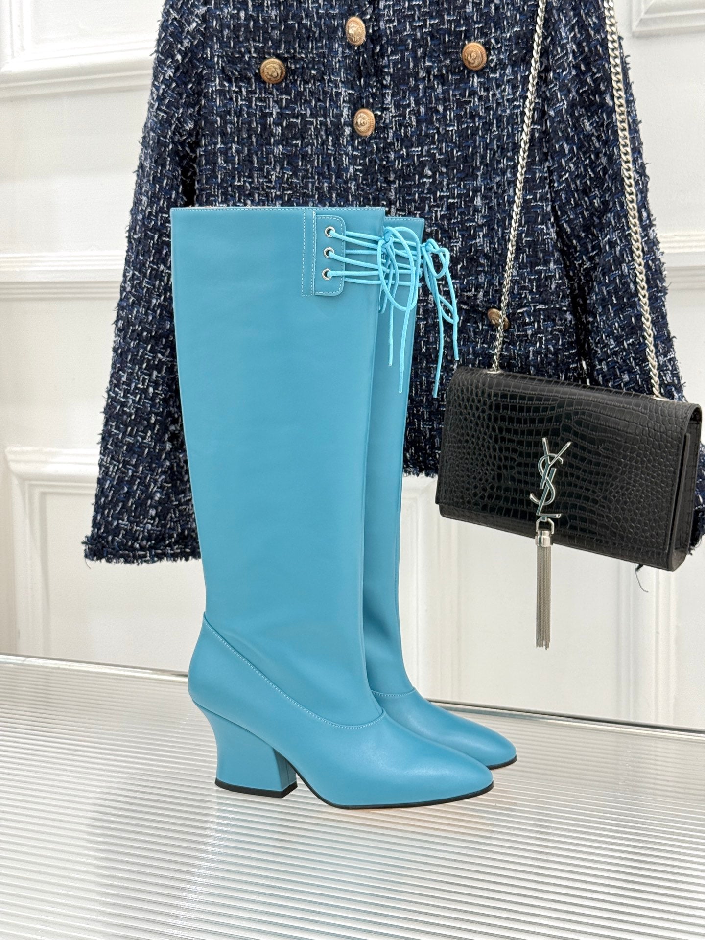Jil Sander Lace-Up Block-Heel Boots (Blue)
