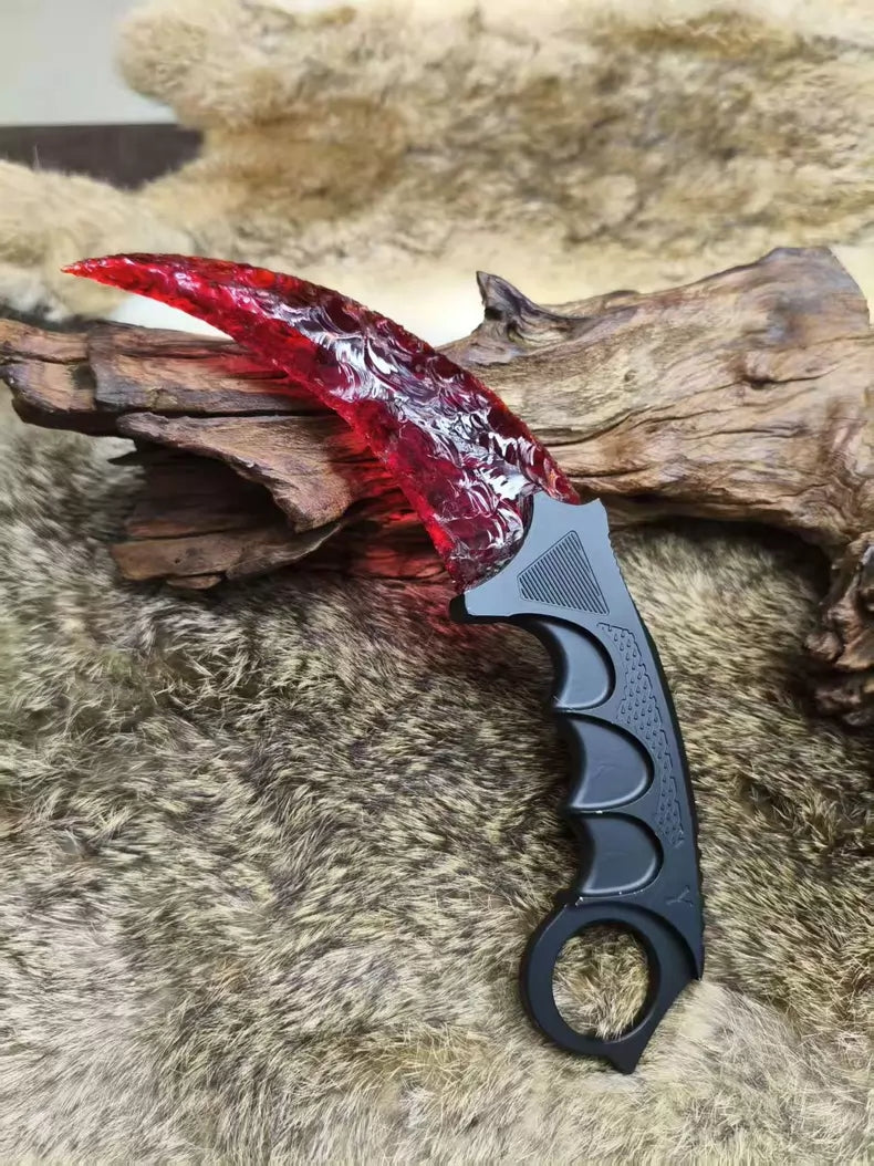 Ruby-hilted Karambit with Chipped-Stone Style Blade – "Blazing Red Dragon Crystal" / "Bloody Flame" Edition