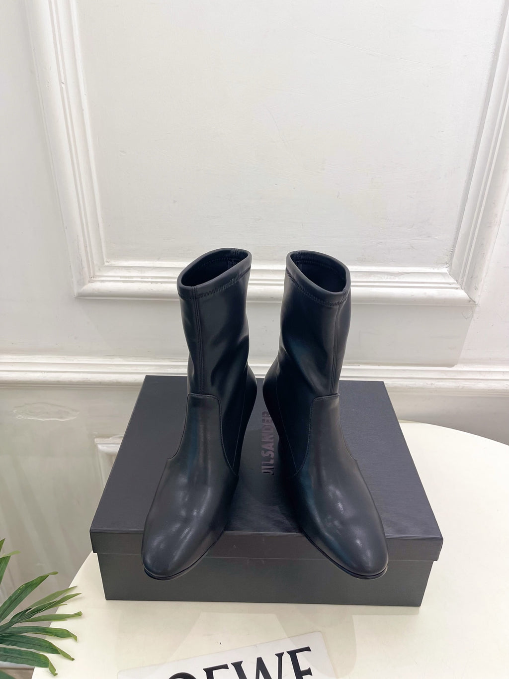 Jil Sander Minimalist Retro Stretch Ankle Boots with Block Heels Black
