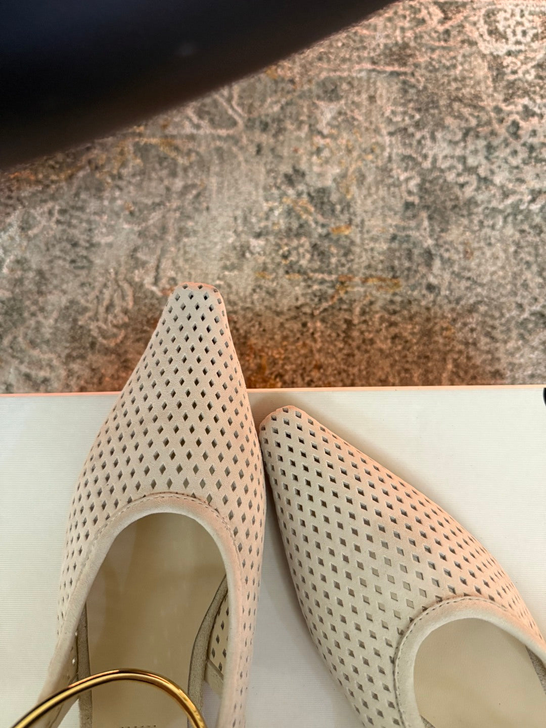 Jil Sander Pointed-Toe Perforated Suede Ballet Flats (Off-White)