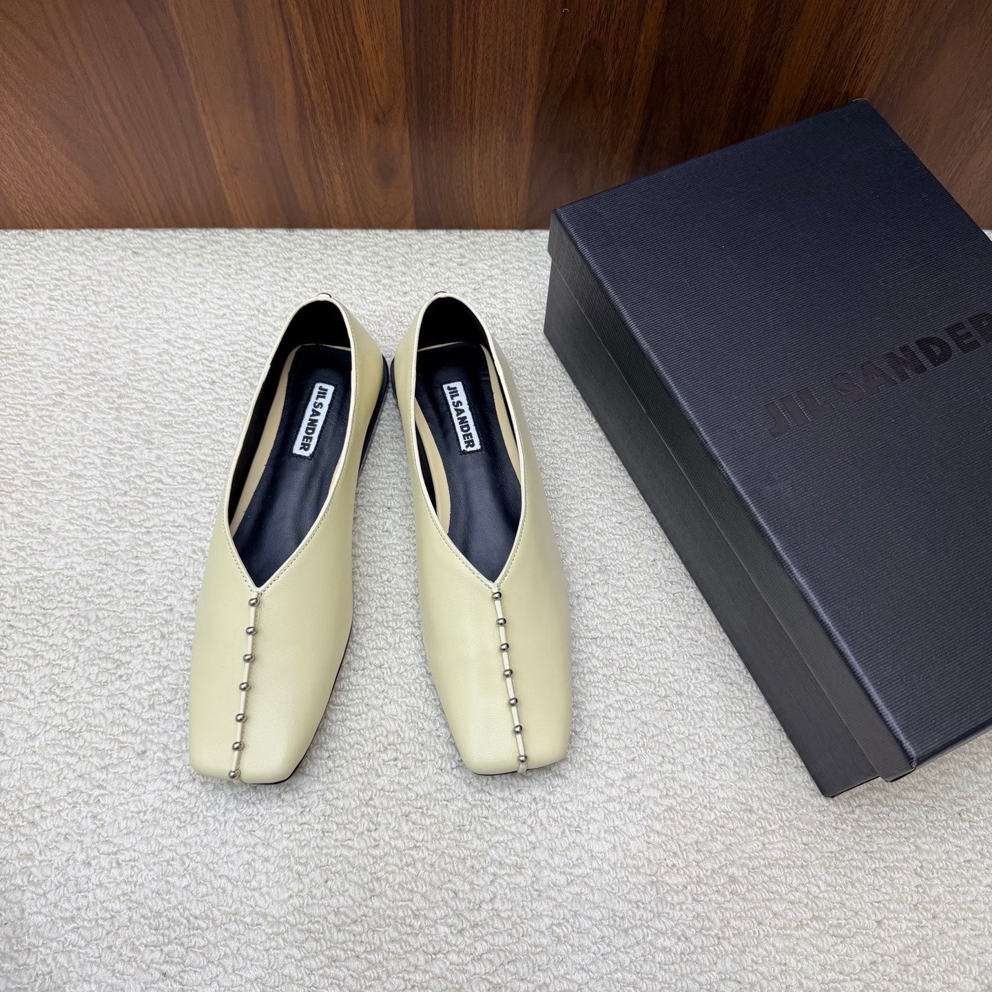 Jil Sander Stud-Embellished Leather Ballet Flats (Off-White)