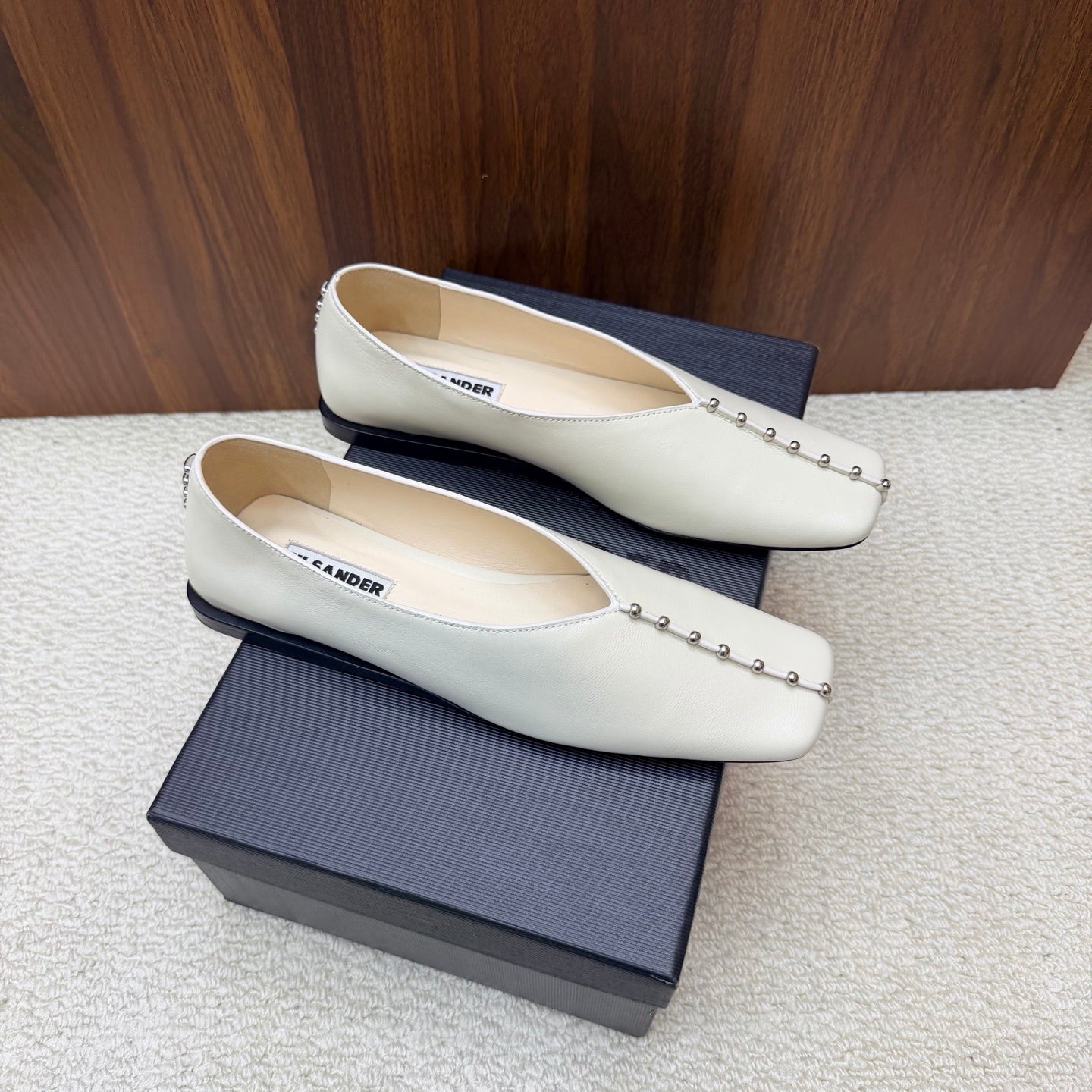 Jil Sander Stud-Embellished Leather Ballet Flats (White)