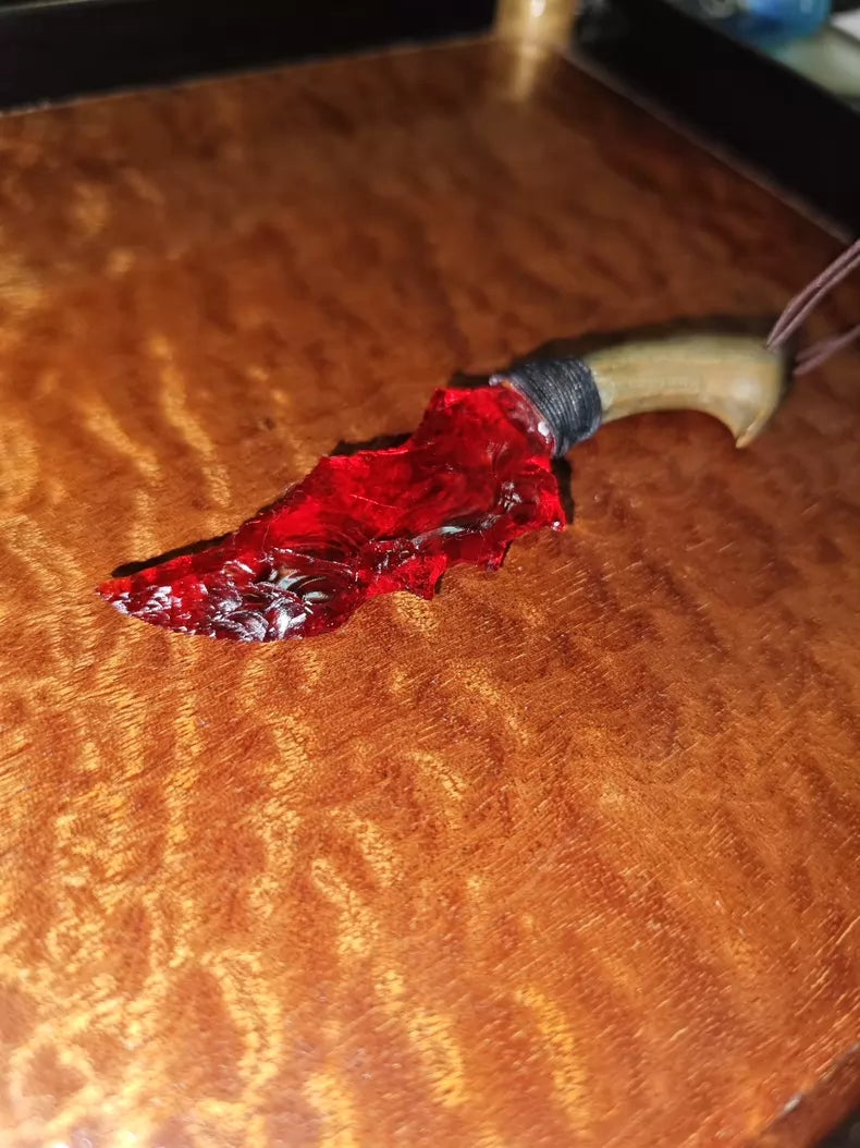 Hand-forged stone-style knife; "Dragon Crystal" hunting knife (miniature); handcrafted small knife featuring the "Little Cat" blade style.