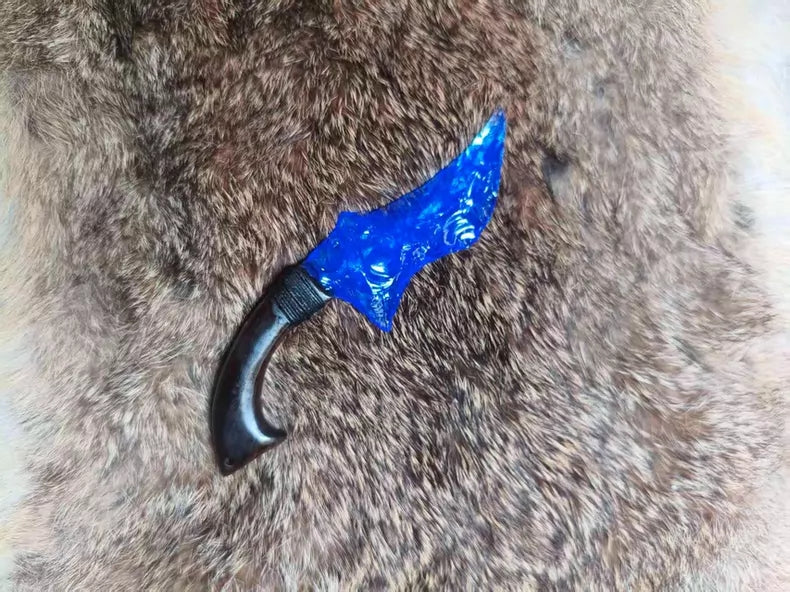 Knapped stone knife for opening packages; unique-shaped small knife; blue opal knife.