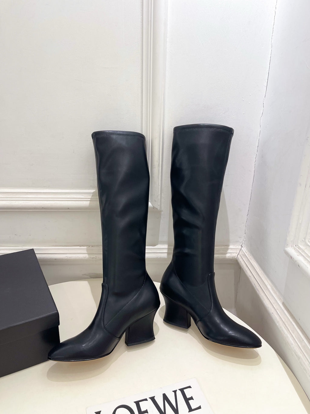 Jil Sander Black Minimalist Retro Stretch High-Shaft Boots with Block Heels