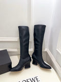 Jil Sander Black Minimalist Retro Stretch High-Shaft Boots with Block Heels