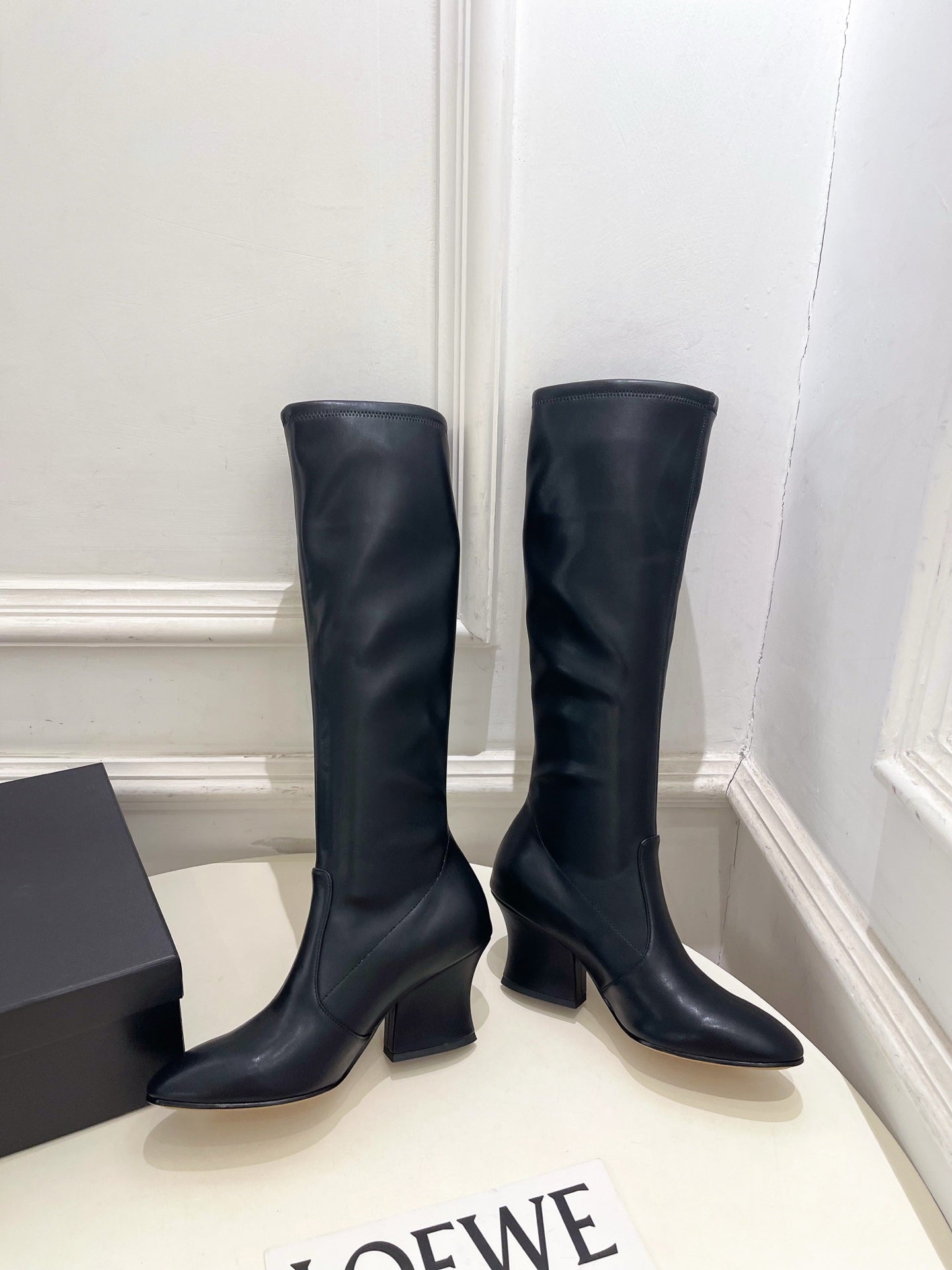 Jil Sander Black Minimalist Retro Stretch High-Shaft Boots with Block Heels