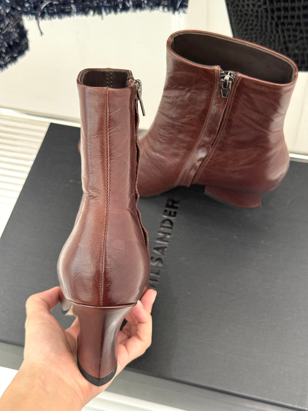 Jil Sander Lace-up Block-Heel Ankle Boots (Brown)