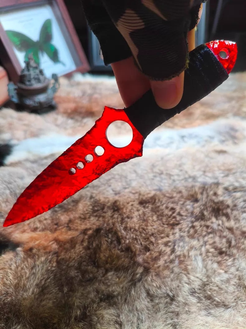Hand-forged ruby-inlaid stone-style skull dagger (CS-style skull dagger ornament)