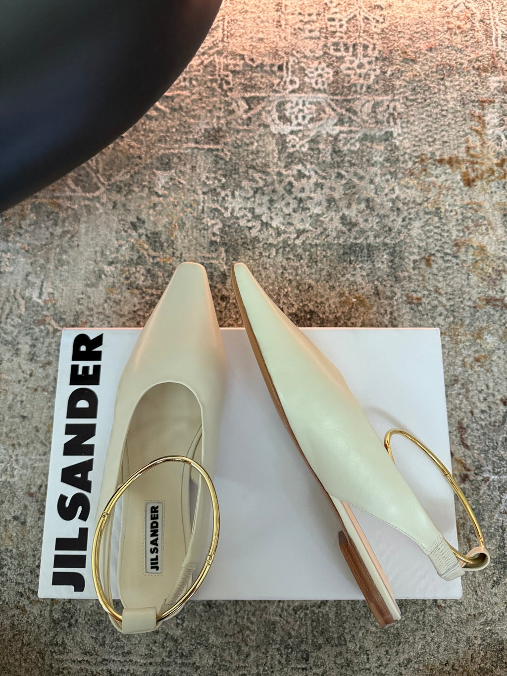 Jil Sander Leather Ballet Flats with Metal Ring (Off-White)