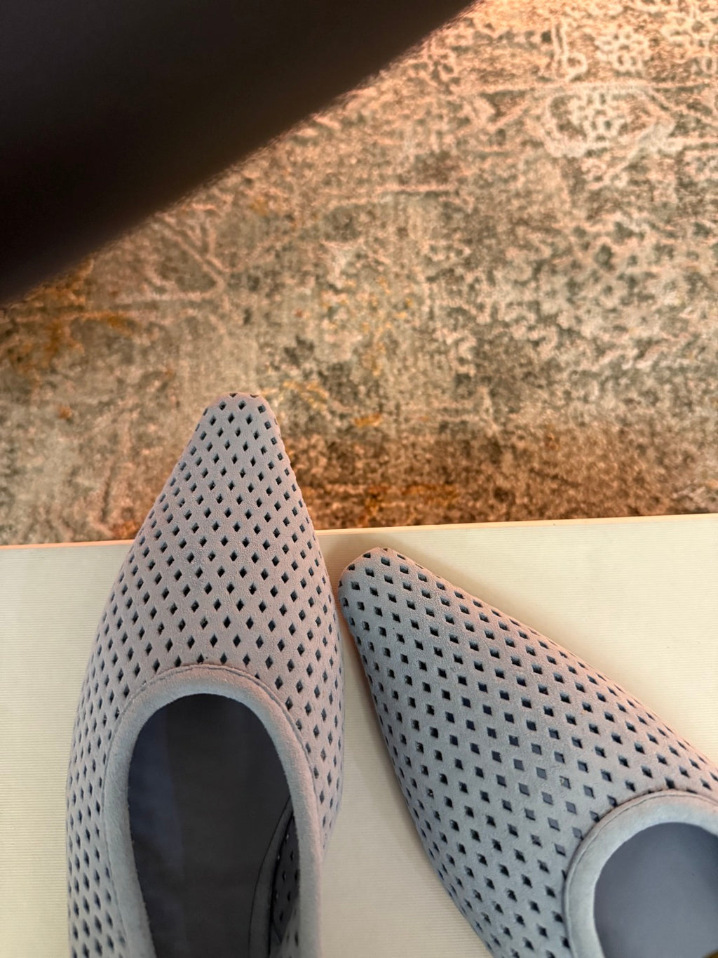 Jil Sander Pointed-Toe Perforated Suede Ballet Flats (Blue)
