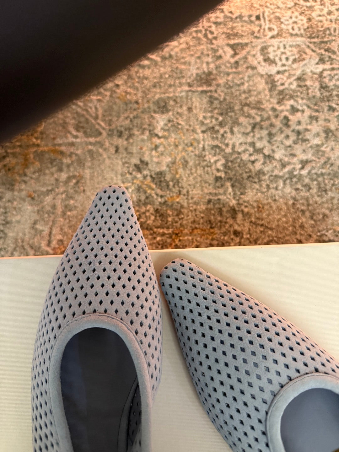 Jil Sander Pointed-Toe Perforated Suede Ballet Flats (Blue)