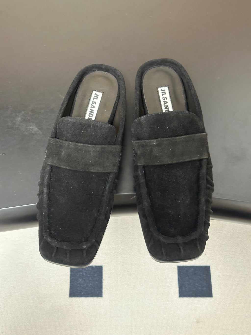 JIL SANDER Square-Toe Pleated Leather Mules (Grey)