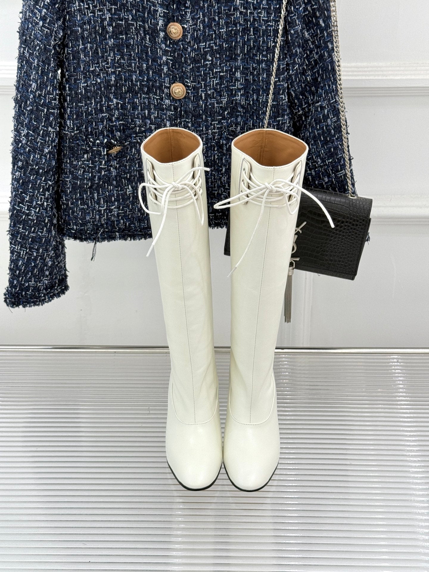 Jil Sander Lace-Up Block-Heel Boots (White)