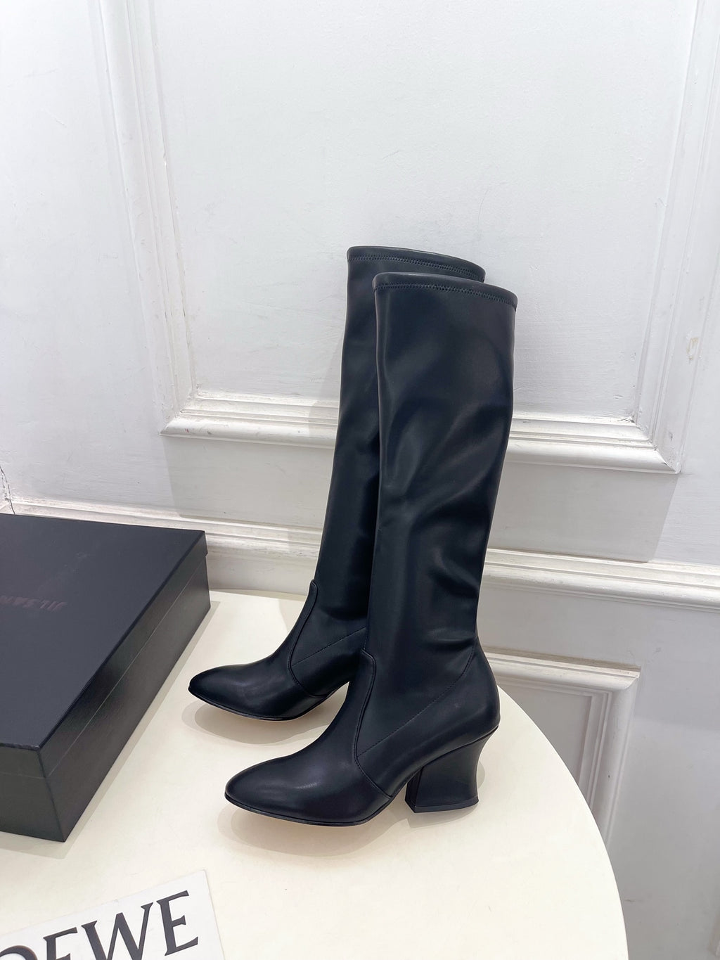 Jil Sander Black Minimalist Retro Stretch High-Shaft Boots with Block Heels