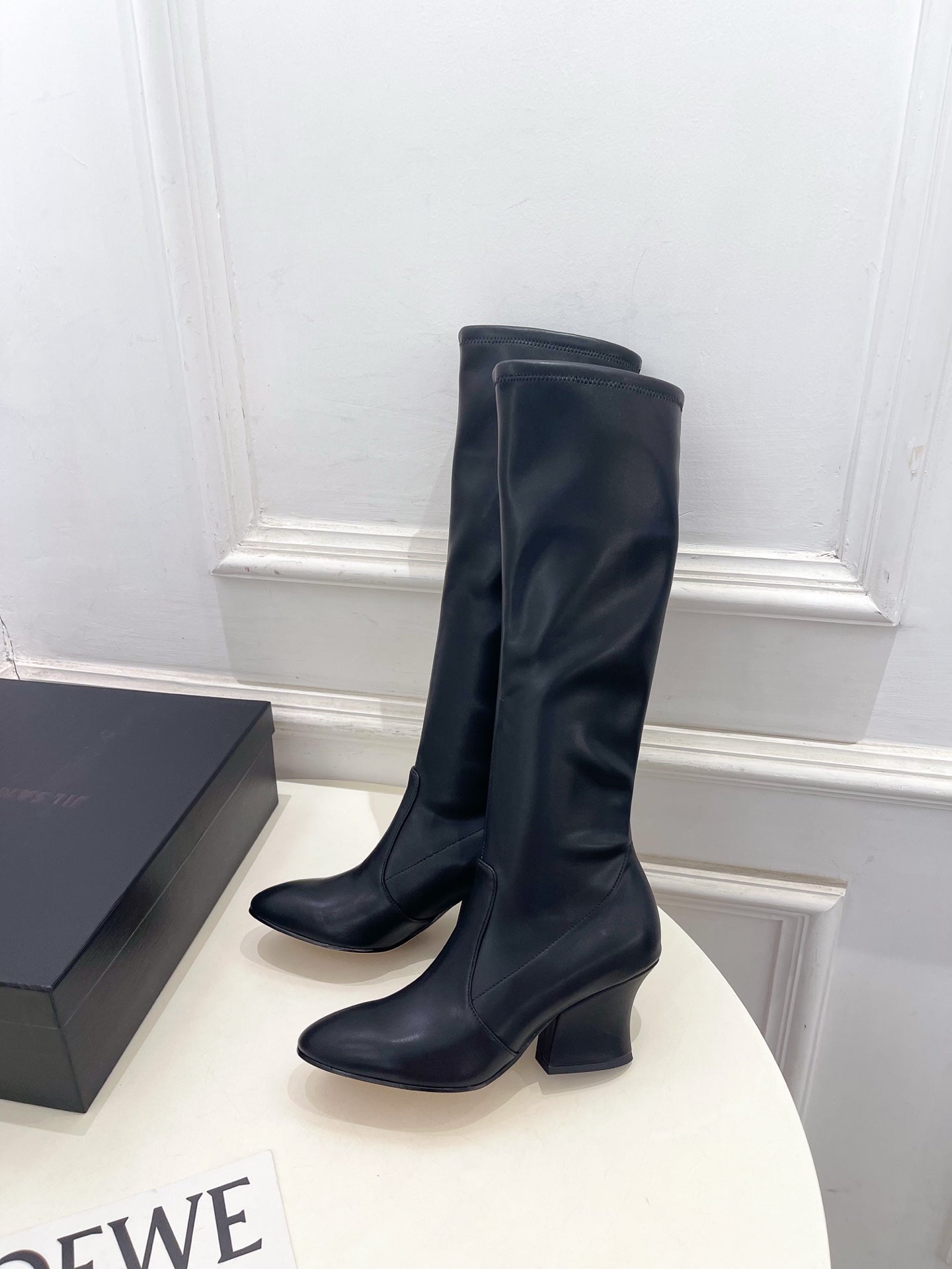 Jil Sander Black Minimalist Retro Stretch High-Shaft Boots with Block Heels