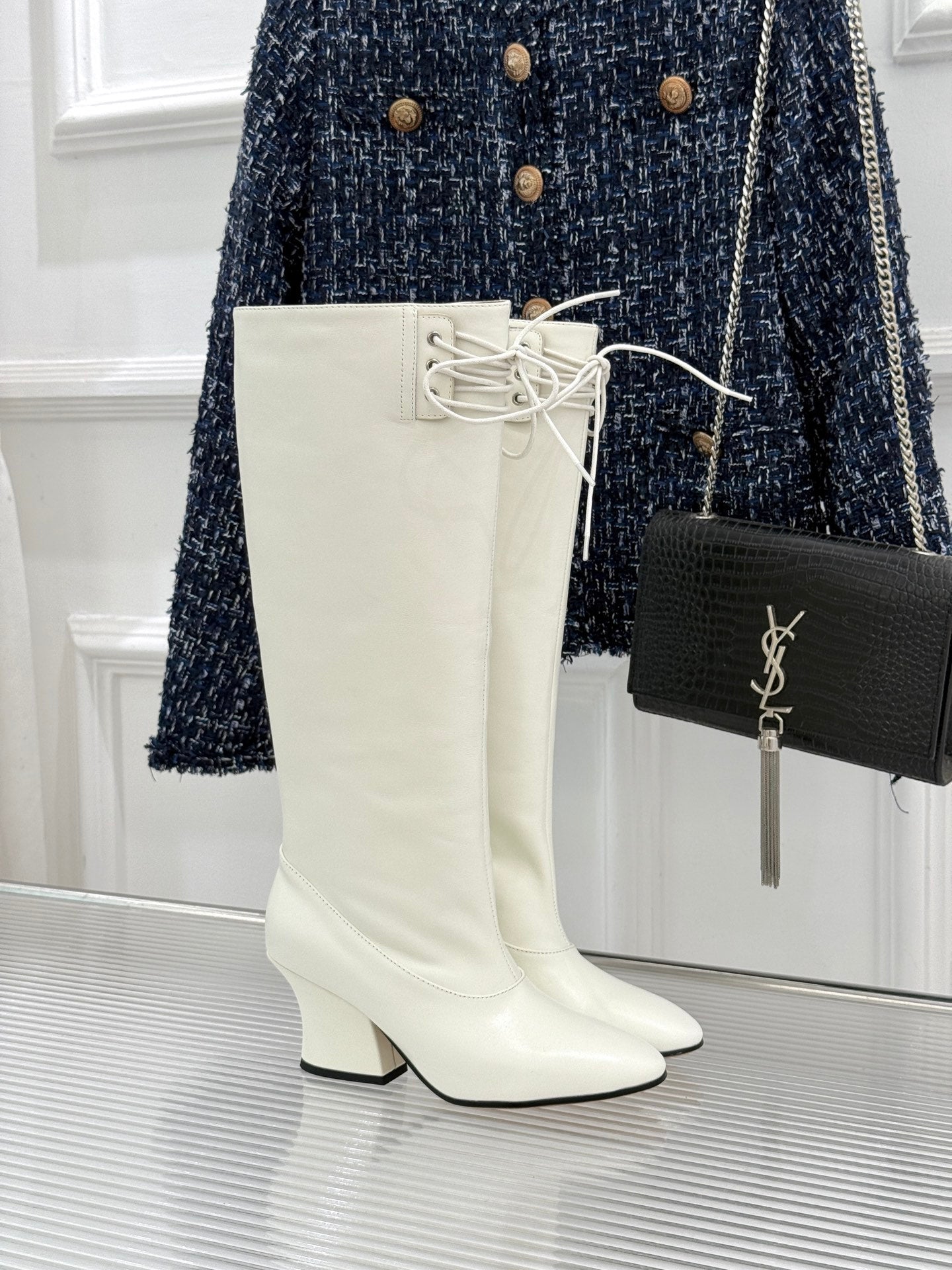 Jil Sander Lace-Up Block-Heel Boots (White)