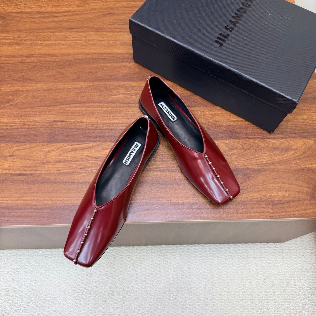 Jil Sander Stud-Embellished Leather Ballet Flats (Red)