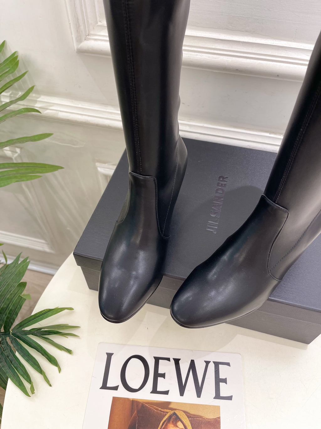 Jil Sander Black Minimalist Retro Stretch High-Shaft Boots with Block Heels