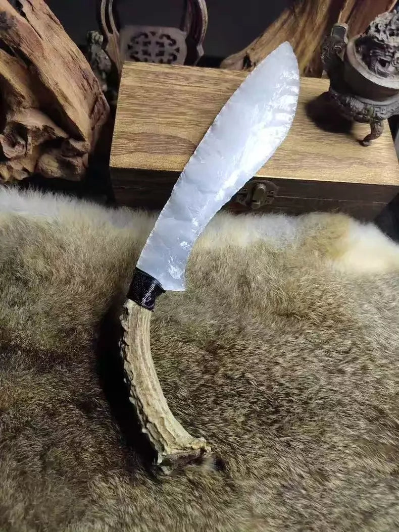 Knapped stone knife, Nepalese-style stone knife, Kukri-style stone knife, obsidian knife.