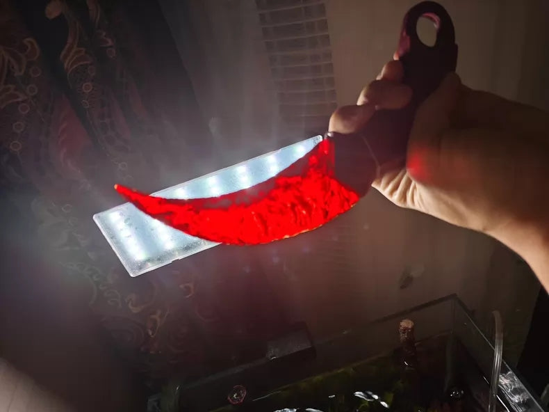 Knapped stone knife (karambit style with wooden handle) – K9 red crystal stone knife