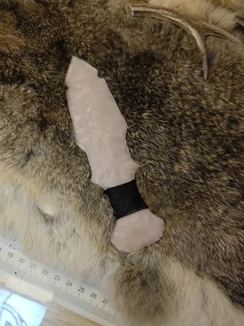 A masterpiece of a knapped stone knife! A glow-in-the-dark Danish-style dagger—it actually glows! Crafted from luminous blue stone material; a single-piece knife from the glow-in-the-dark series.