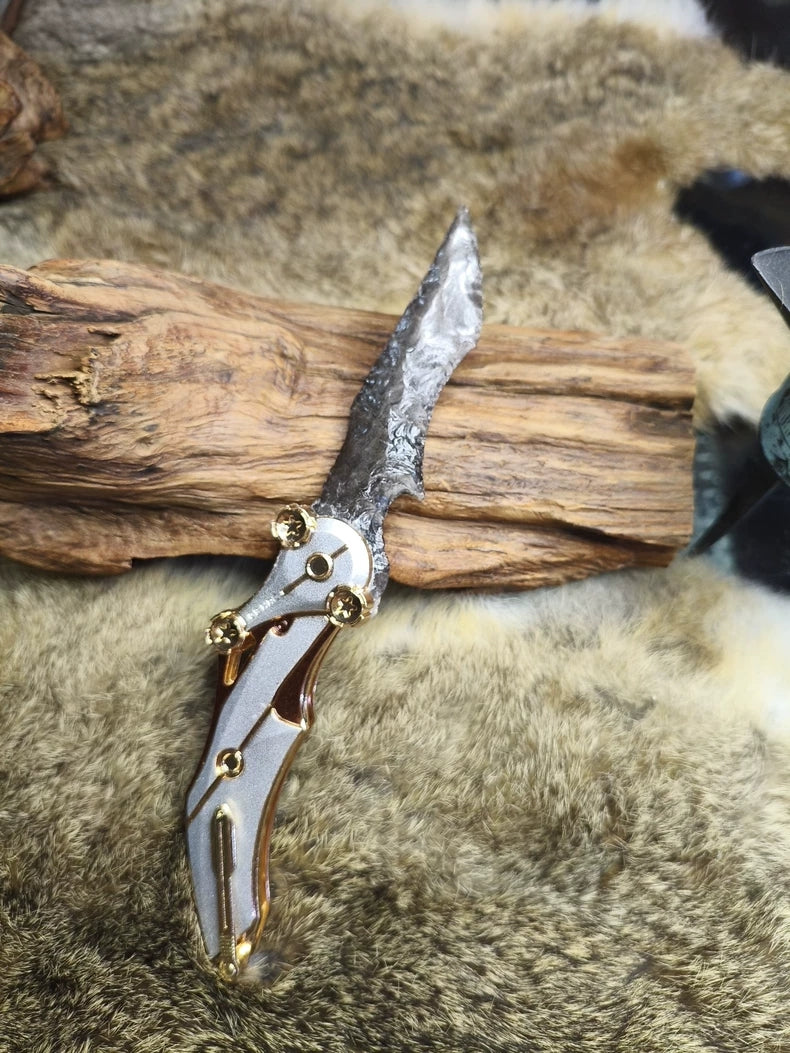 Knapped Stone Blade – Delta "Blade of Mercy" – Delta Force Knife – "Mercy" – Blade of Mercy (In Stock) – Silver Sheen Obsidian Blade