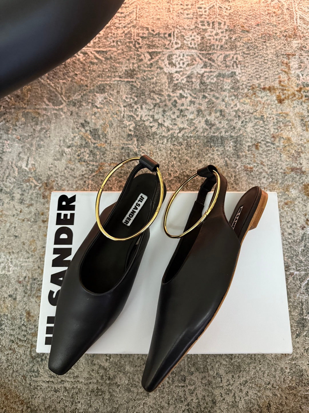Jil Sander Leather Ballet Flats with Metal Ring (Black)