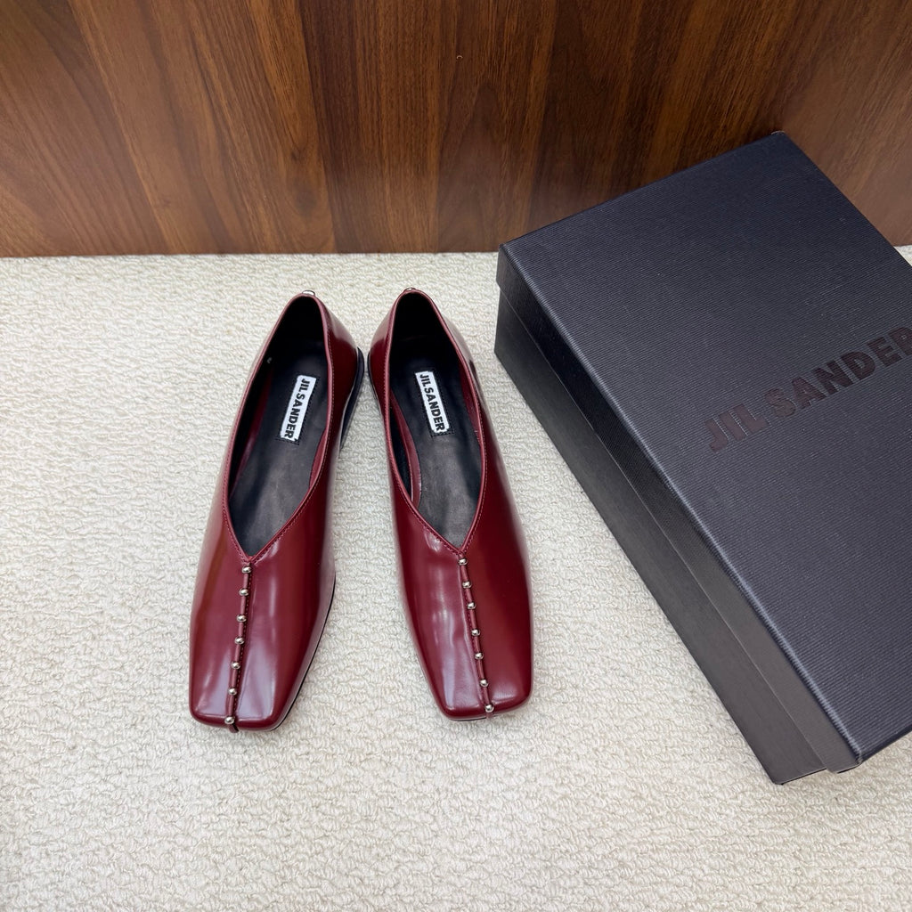 Jil Sander Stud-Embellished Leather Ballet Flats (Red)