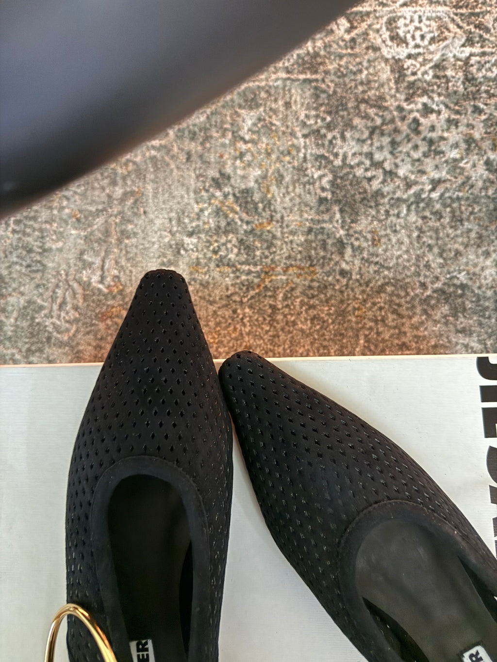 Jil Sander Pointed-Toe Perforated Suede Ballet Flats (Black)