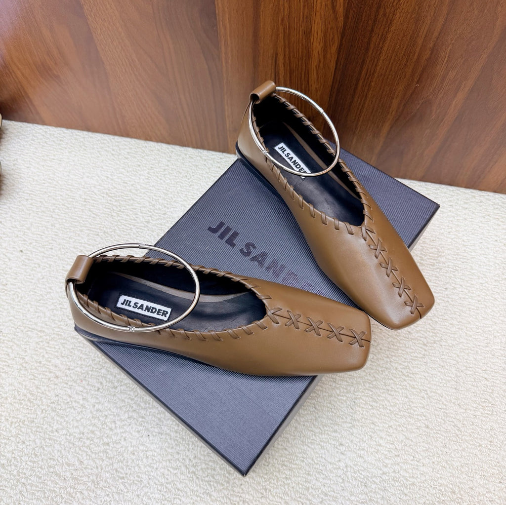 Jil Sander Classic Metallic Ring Ballet Flats (Brown)
