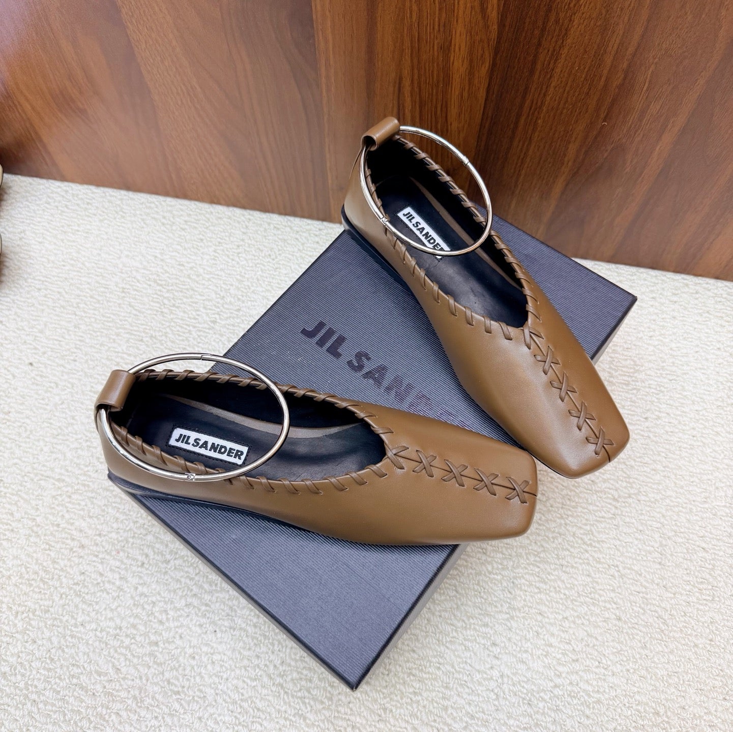 Jil Sander Classic Metallic Ring Ballet Flats (Brown)
