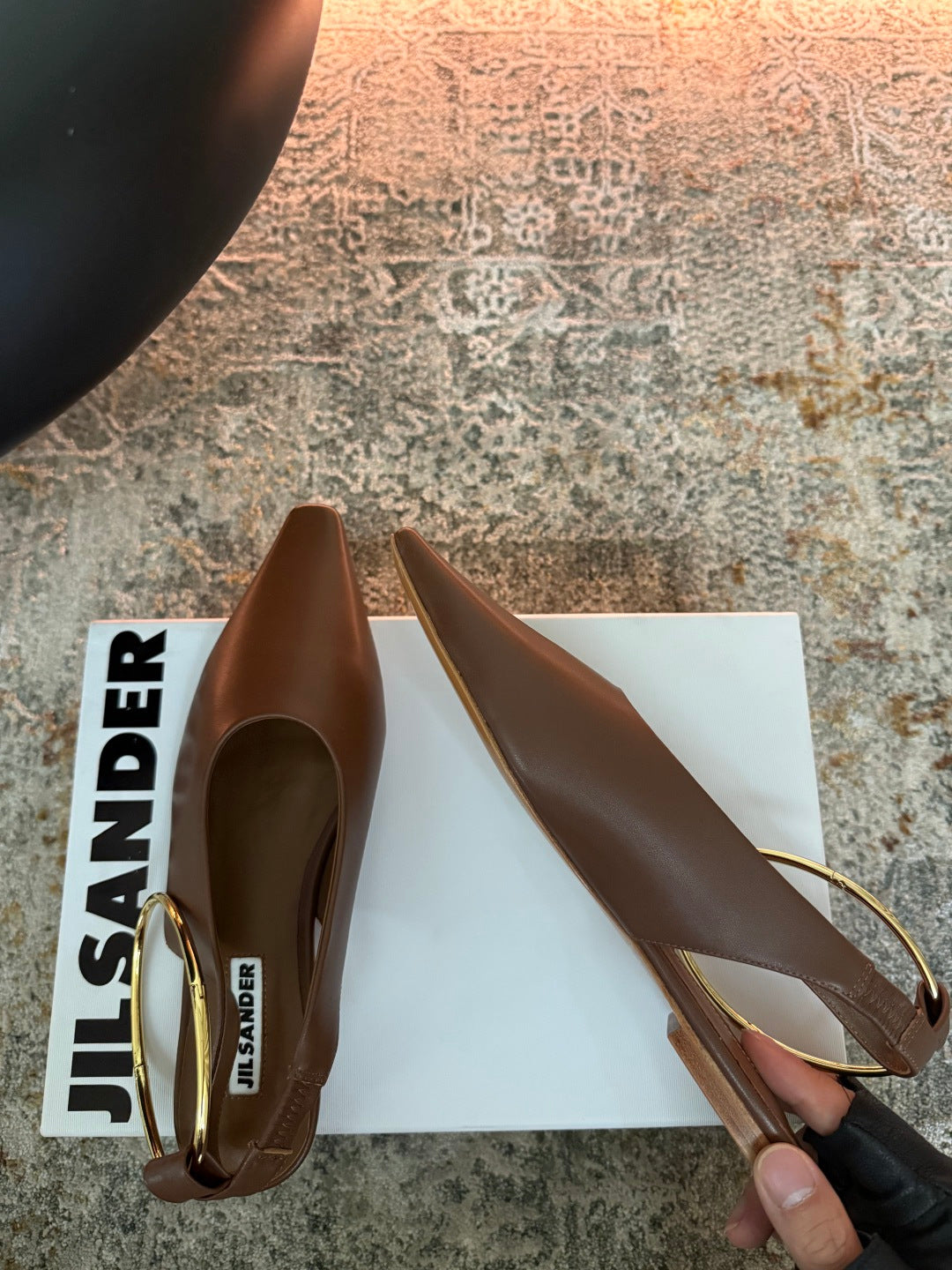 Jil Sander Leather Ballet Flats with Metal Ring (Brown)