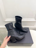 Jil Sander Minimalist Retro Stretch Ankle Boots with Block Heels Black