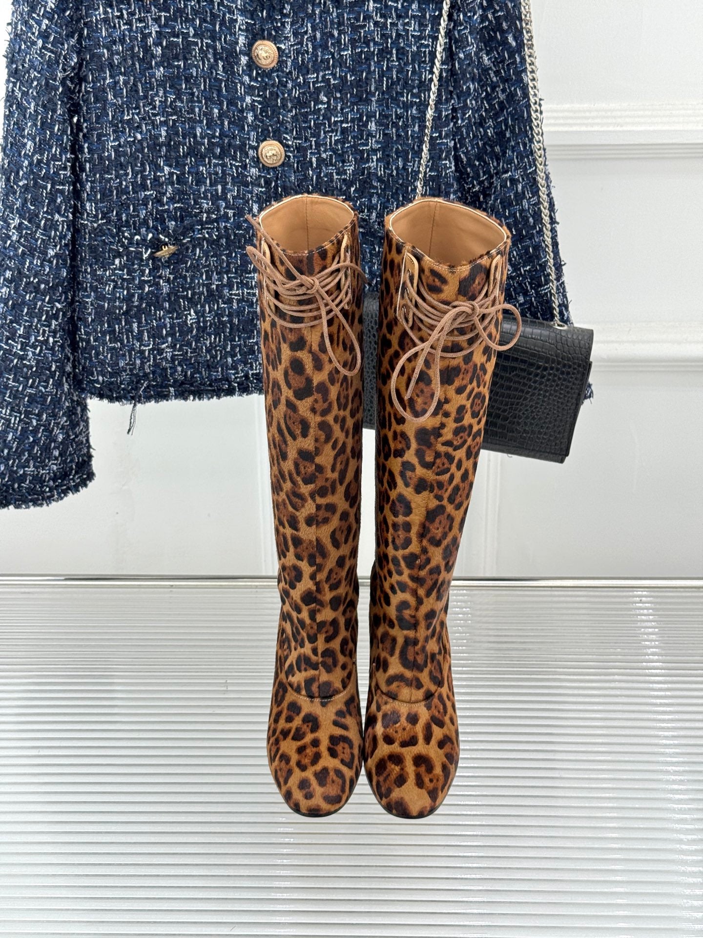 Jil Sander Lace-Up Block-Heel Boots (Leopard Print)