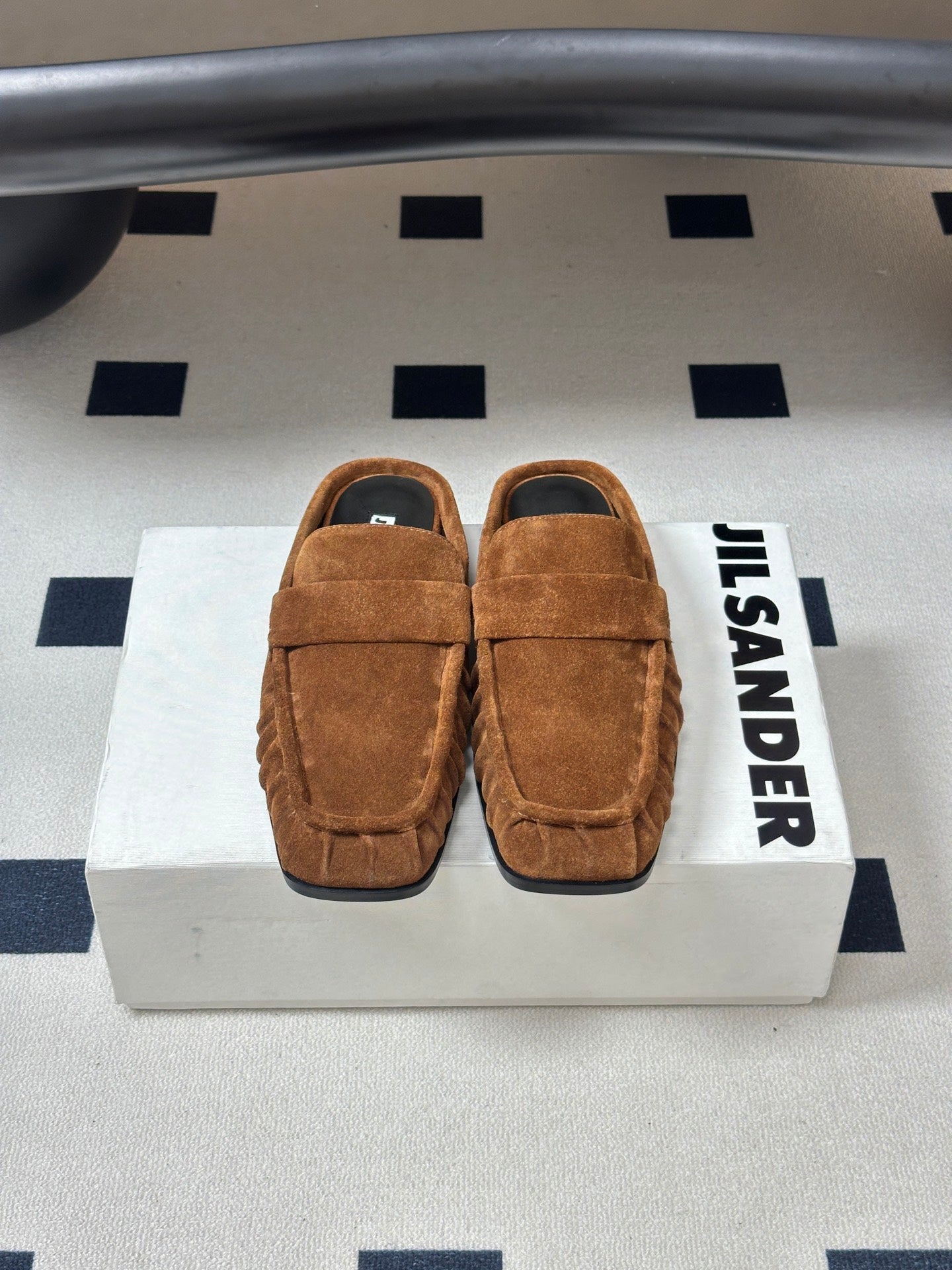 JIL SANDER Square-Toe Pleated Leather Mules (Yellow)