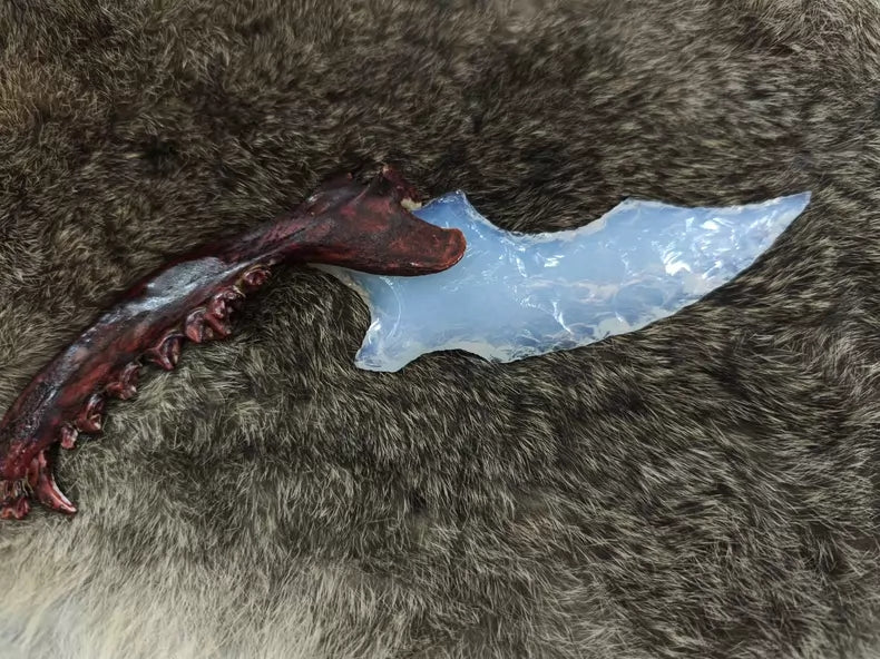 Knapped opal knife (small, uniquely shaped); knapped white opal knife; knapped white opal; opal knife; crystal knife; knapped stone tool.