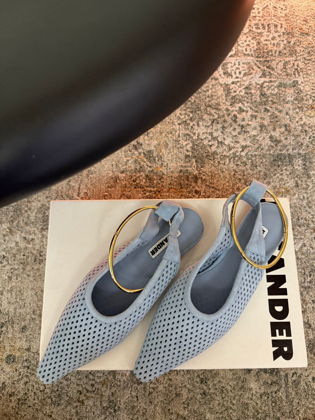 Jil Sander Pointed-Toe Perforated Suede Ballet Flats (Blue)
