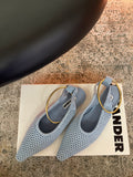 Jil Sander Pointed-Toe Perforated Suede Ballet Flats (Blue)