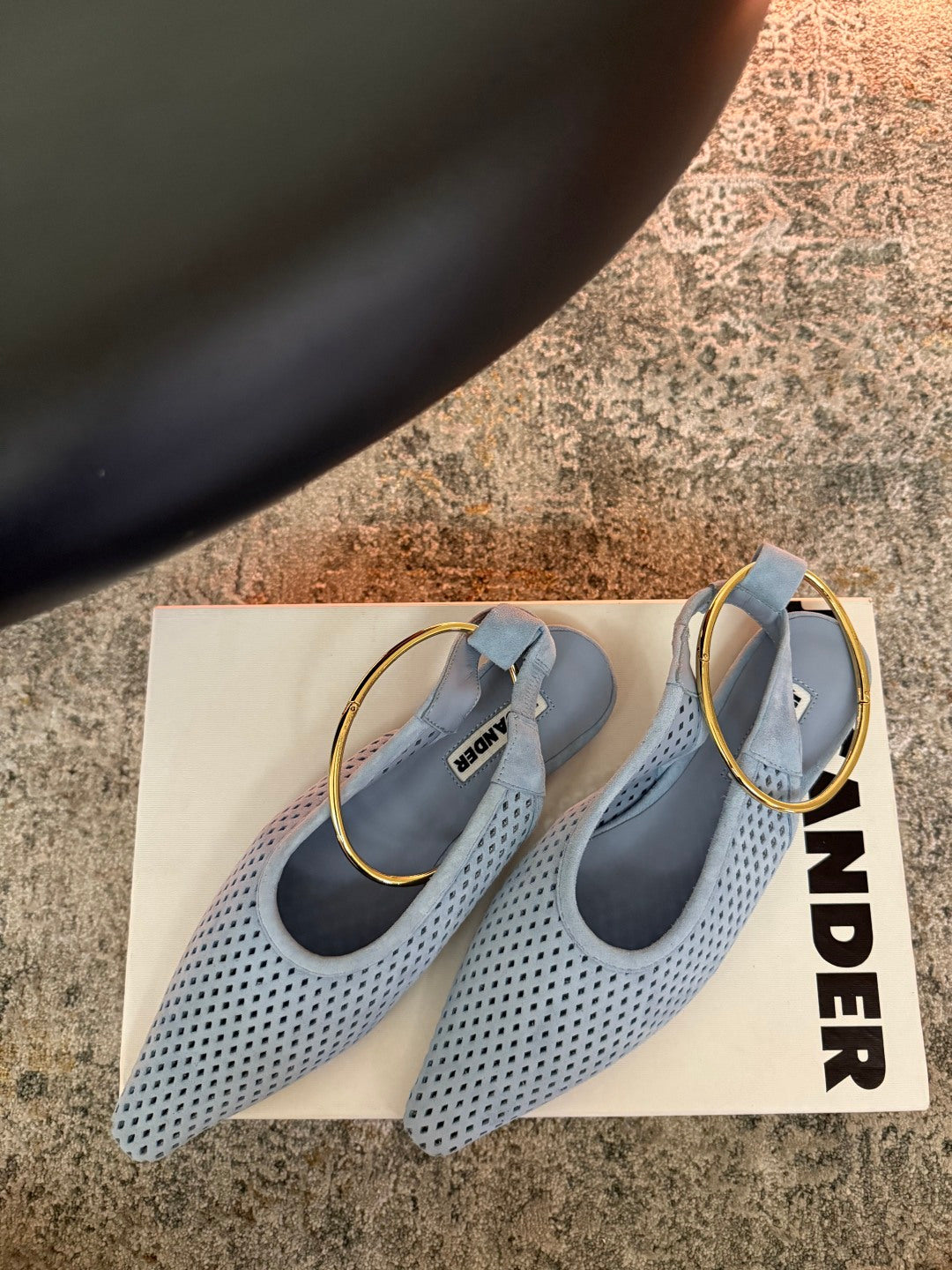 Jil Sander Pointed-Toe Perforated Suede Ballet Flats (Blue)