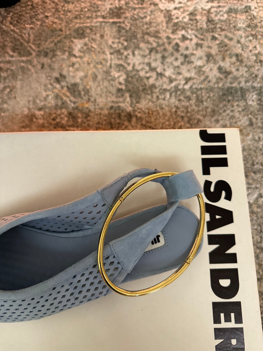 Jil Sander Pointed-Toe Perforated Suede Ballet Flats (Blue)