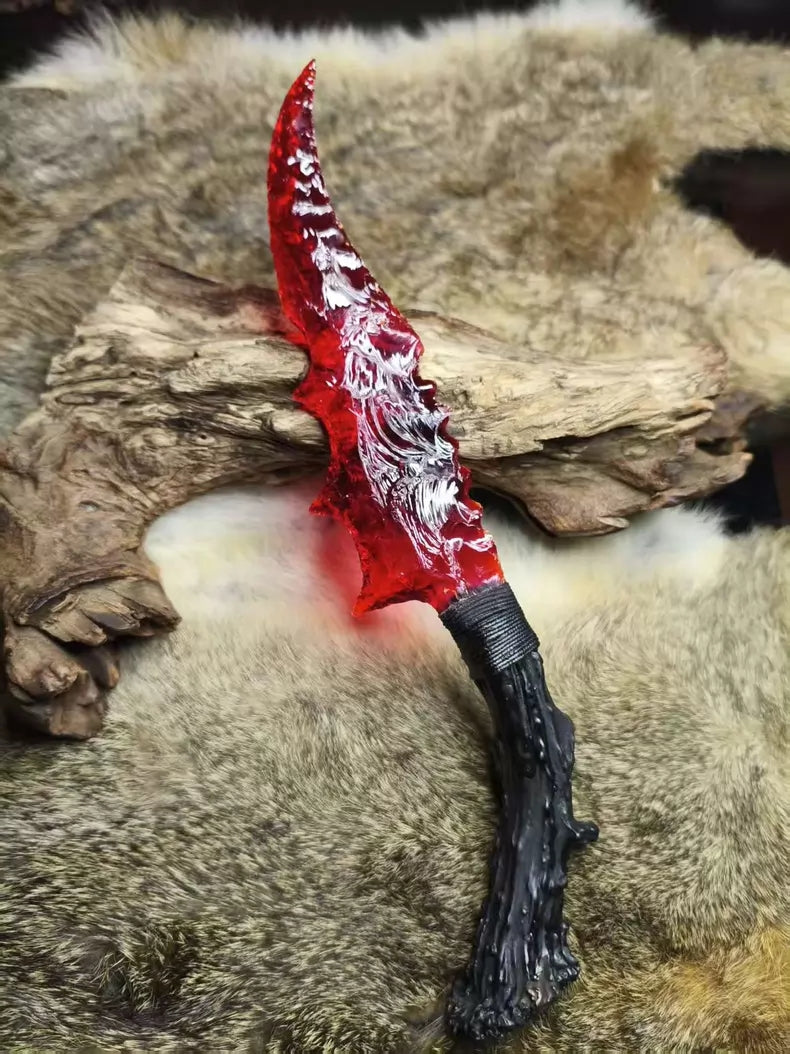 Knapped stone knives: red crystal knife, flame-shaped stone blade, obsidian knife, obsidian "Dragon Crystal" blade (*Zhu Xian: Red*)