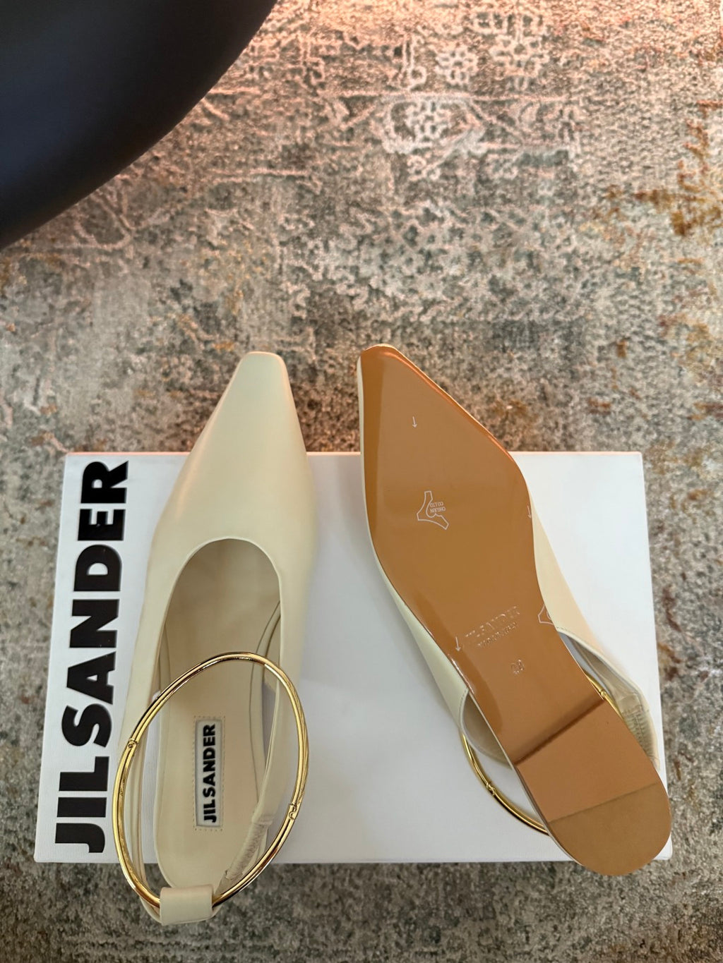 Jil Sander Leather Ballet Flats with Metal Ring (Off-White)