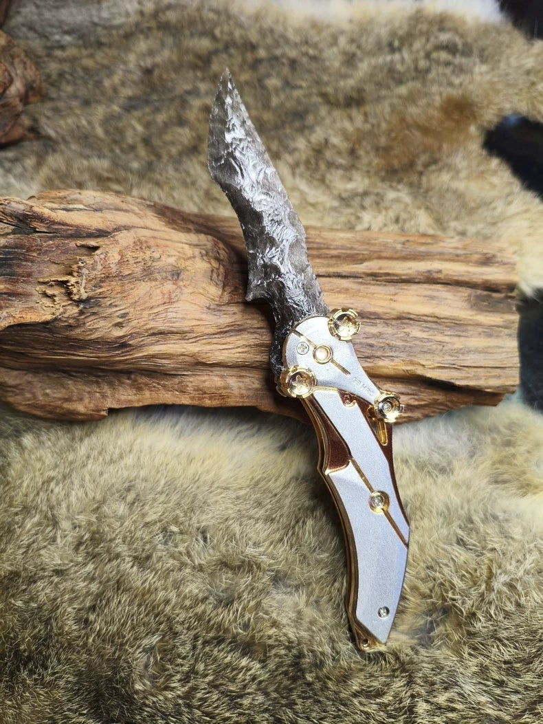 Knapped Stone Blade – Delta "Blade of Mercy" – Delta Force Knife – "Mercy" – Blade of Mercy (In Stock) – Silver Sheen Obsidian Blade