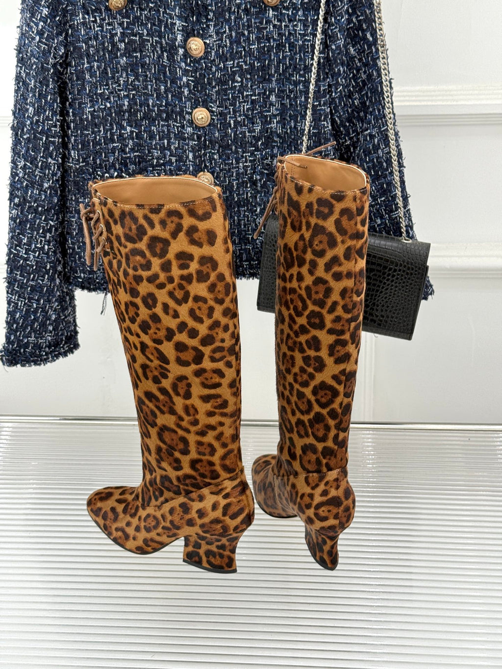 Jil Sander Lace-Up Block-Heel Boots (Leopard Print)